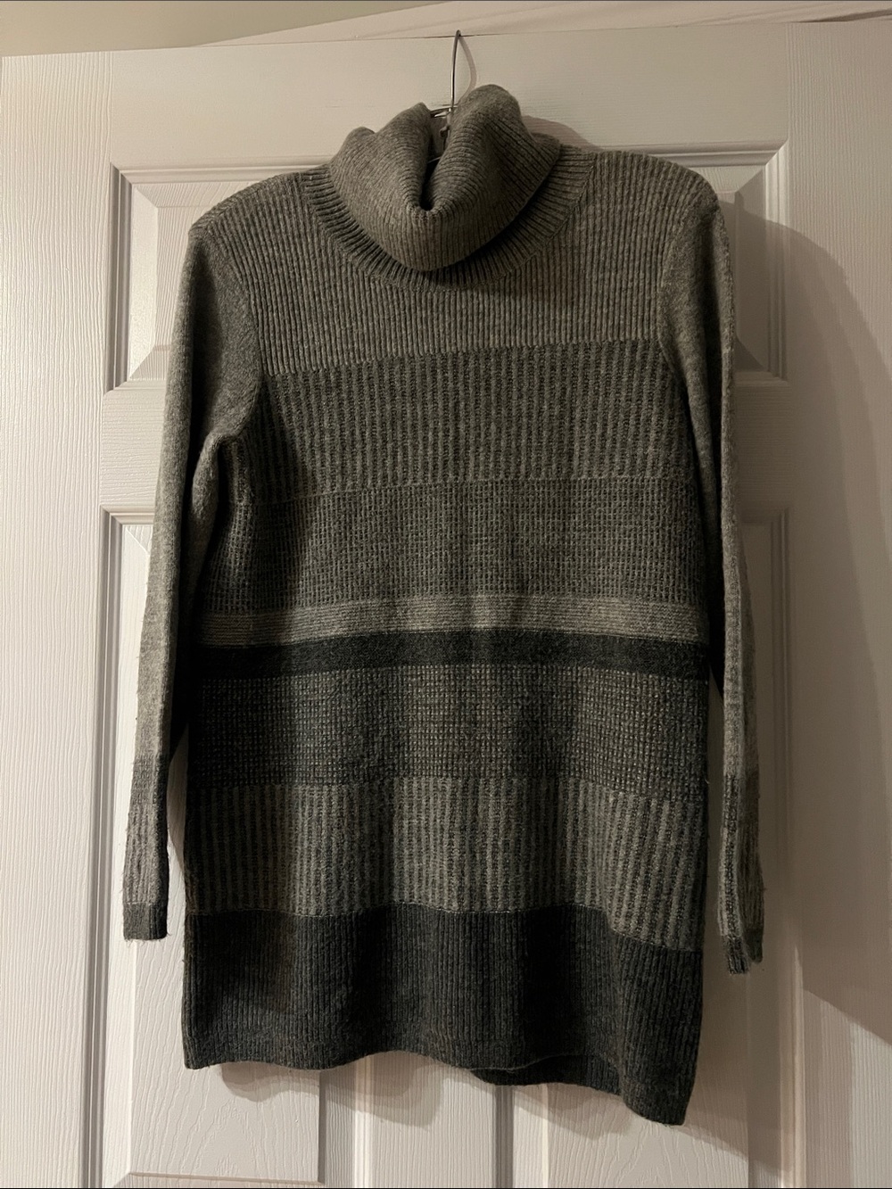 Gray Striped Turtleneck Sweater (long)